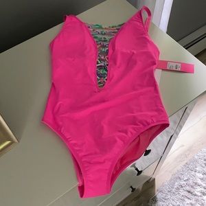 Lilly Pulitzer pink starburst lattice swim size 6